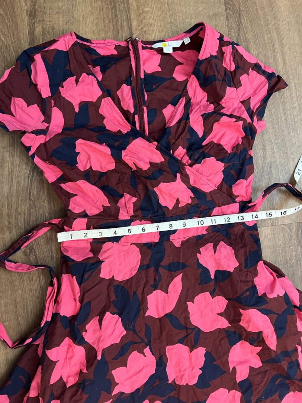 Boden Cotton Pink Floral Tie Waist Fit and Flare Dress Sz 4 - Picture 10 of 12